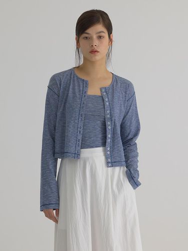 Button Stripe Cardigan & Sleeveless_Blue - verbom - Modalova