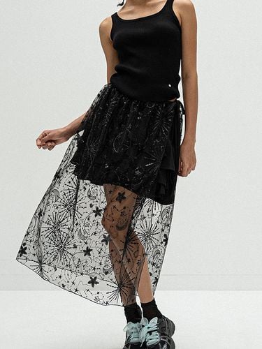 Moon & Star Sequins Embroidered Long Skirt - vente - Modalova