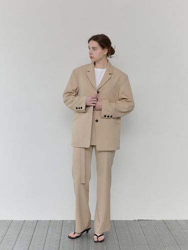 Slim Long Slacks_Beige - dankedir - Modalova