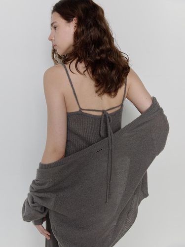 Mohair Sleeveless Cardigan Set_Charcoal - dankedir - Modalova