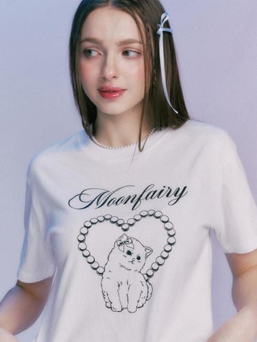 MF Line Heart Kitty T-shirt_White - MOONFAIRY - Modalova