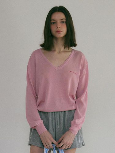 Viscose V-Neck Knit (Pink) - chat de lama - Modalova