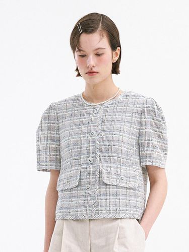 Tweed Check Round Neck Short Sleeve Jacket - OLIVE DES OLIVE - Modalova