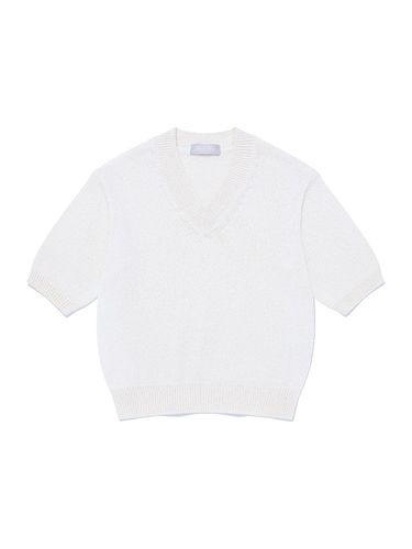 MF Summer V Neck Knit Top_White - MOONFAIRY - Modalova