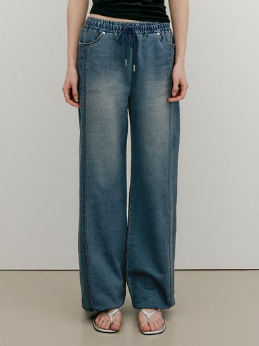 Denim Sweat Semi Wide Banding Pants - YUSE - Modalova