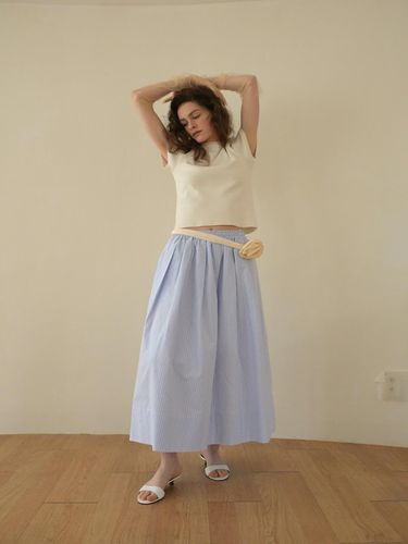 Pola Stripe Cotton Skirt_Sky Blue - MUARMUS - Modalova