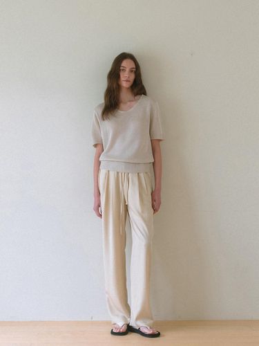 Satin Wide Pants_Light Beige - dankedir - Modalova