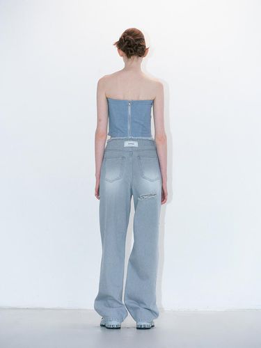 Urban Ripped Wide Denim Pants - answerisyes - Modalova