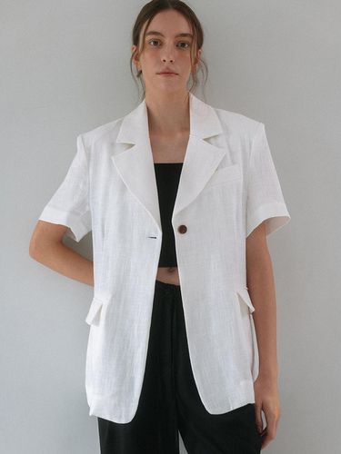 Line Half Short-Sleeved Jacket_White - dankedir - Modalova