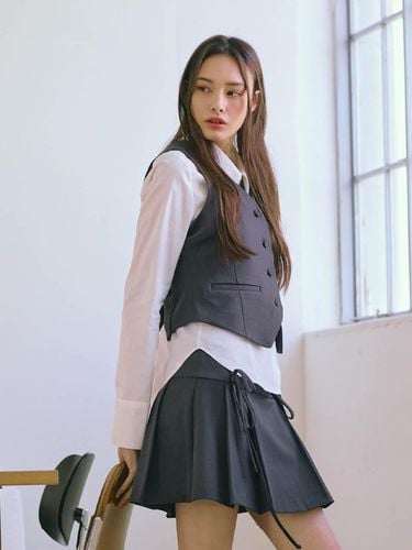 Ribbon Pleats Skirt_Charcoal - ETRE AU SOMMET - Modalova