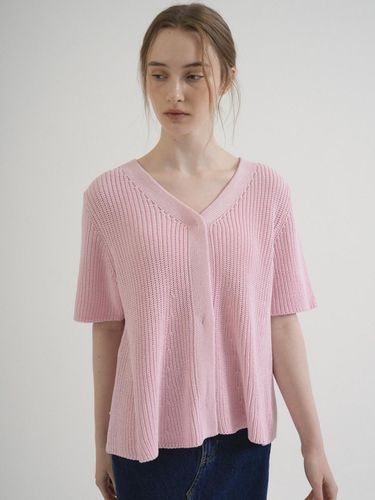 V Neck Shirring Button Knit Cardigan_Light Pink - VLETI - Modalova