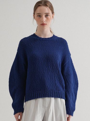 Round Cotton Boucle Balloon Knit Top_Deep Blue - VLETI - Modalova