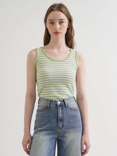 Round Stripe Knit Sleeveless Top_Yellow Green - VLETI - Modalova