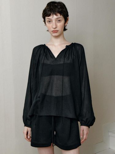 Drawstring Shirring Blouse - Black - LE - Modalova