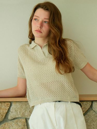 Summer Punching Collar Knit Top_Linen - VLETI - Modalova