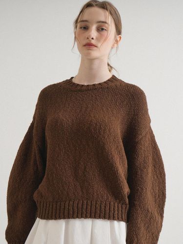 Round Cotton Boucle Balloon Knit Top_Brown - VLETI - Modalova