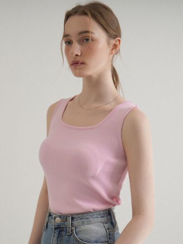 Square Knit Sleeveless Top_Pink - VLETI - Modalova