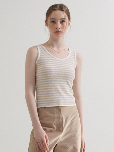 Round Stripe Knit Sleeveless Top_Beige - VLETI - Modalova