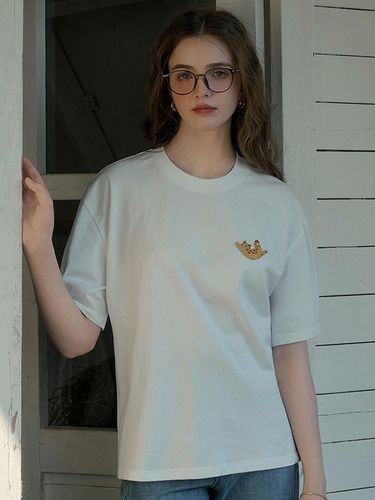 Cat Embroidery Short Sleeve Top - Simple Retro - Modalova