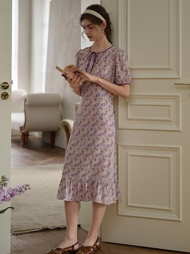 Puff Sleeve Floral Slim Dress - Simple Retro - Modalova