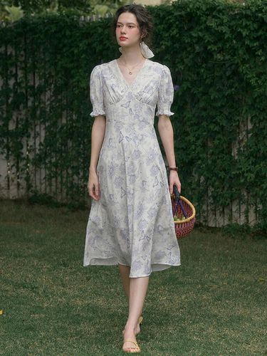 Puff Sleeve Floral Dress - Simple Retro - Modalova