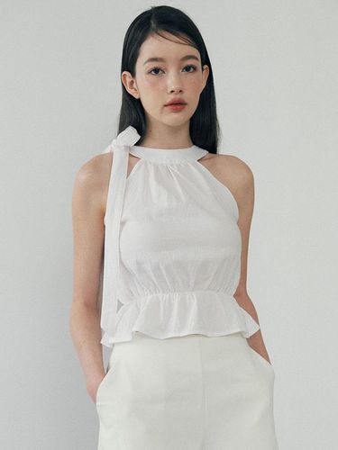 Ribbon Halterneck Blouse - White - LuluChou - Modalova