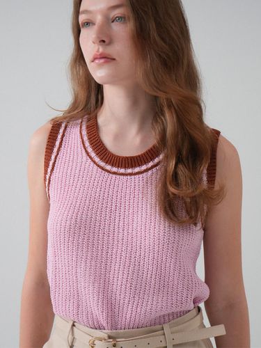 Summer Round Color Matching Knit Sleeveless Top - VLETI - Modalova