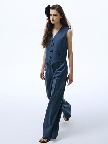 Summer Wool Classic Wide Pants_Navy - MARDI MERCREDI - Modalova