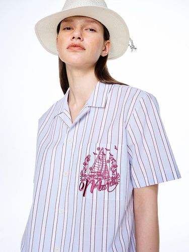 Half Sleeve Stripe Bon Voyage Shirt_Sky Burgundy - MARDI MERCREDI - Modalova