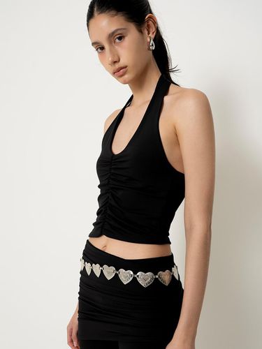 Shirring Span Halter Neck Top_Black - Porta - Modalova