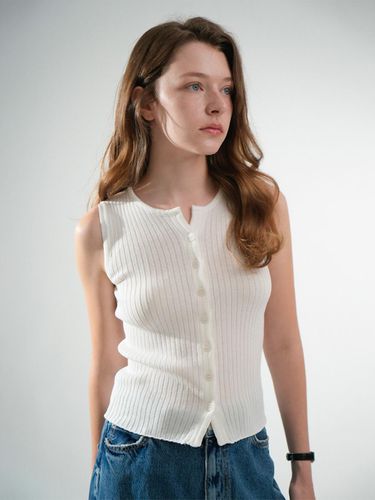 Summer Round Ribbed Button Knit Sleeveless Top - VLETI - Modalova