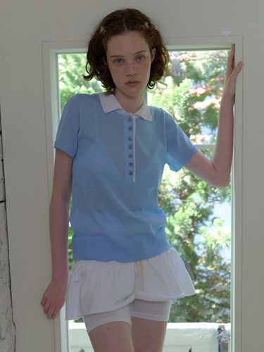 Sheer Polo Knit Top_Sky Blue - MA JOURNEE - Modalova