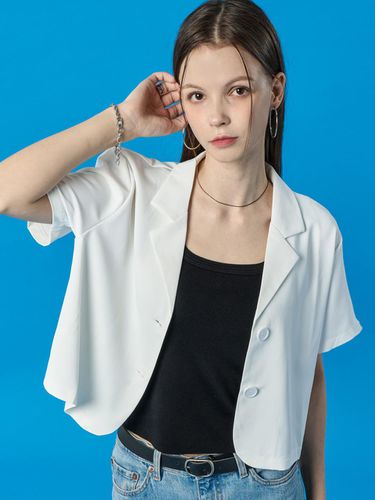 Ice Cooling Crop Collared Short Sleeved Jacket - KOLEAT - Modalova