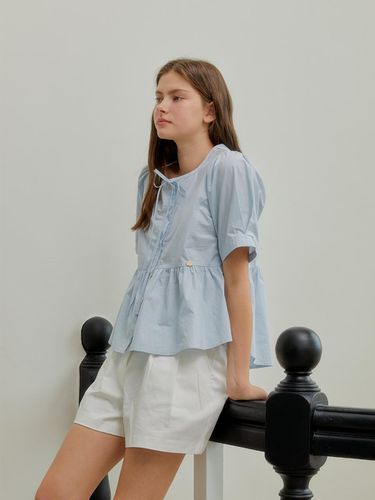 Half Sleeve Ribbon Blouse_Blue - ANOETIC - Modalova