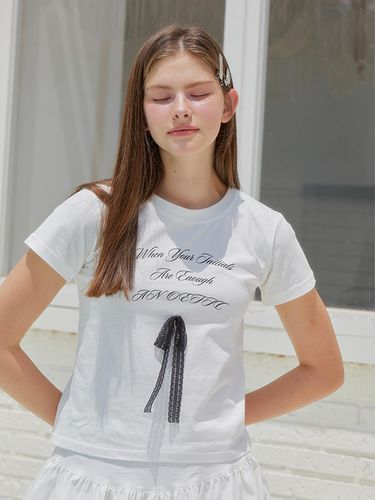 Lace Ribbon T-shirt_White - ANOETIC - Modalova