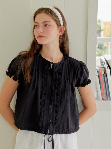 Frill String Ribbon Blouse_Black - ANOETIC - Modalova