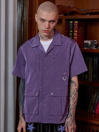 Multi Pocket Utility Short Sleeve Shirt_Purple - HOODHOOD - Modalova