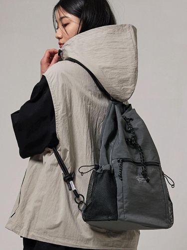 Washed Nylon Draw String Backpack_Gray - BSMT - Modalova