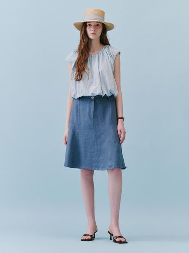 Linen Cutting Flared Skirt_Blue - REBOLD - Modalova