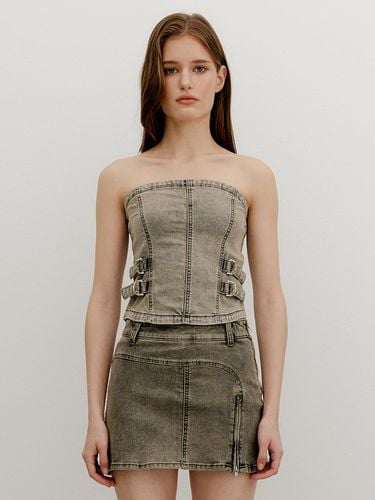 Belted Denim Tube Top - Turnup Gray - YUSE - Modalova