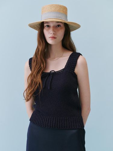 Ribbon Sleeveless Knit Top_Navy - REBOLD - Modalova