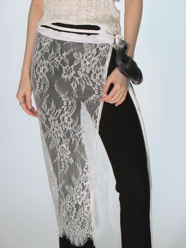 Lace Layered Skirt - White - zeezeezee - Modalova