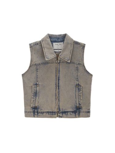 Slim Zip Up Denim Vest_Beige - Matin Kim - Modalova