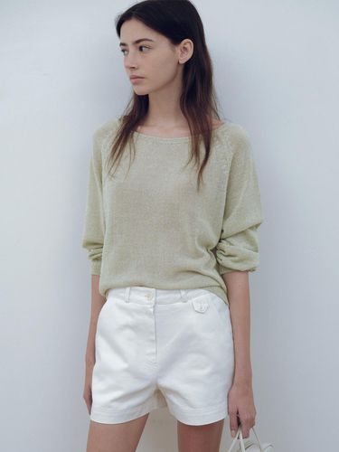 Loose Linen Boat Neck Knit Top - URAGO - Modalova