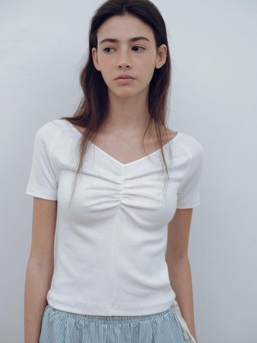 Shirring V-neck Rib T-shirt - URAGO - Modalova