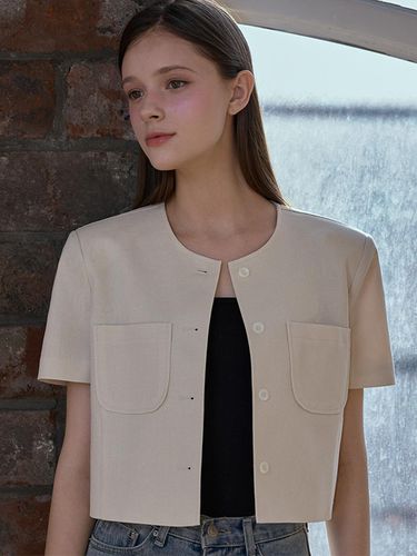 Linen Half Sleeve Jacket (Beige) - DEHEVE - Modalova