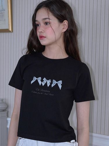 Ribbon Lettering T-shirt_Black - Rosefrantz - Modalova