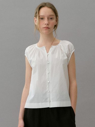 Cotton Shirring Button Blouse_White - blank03 - Modalova