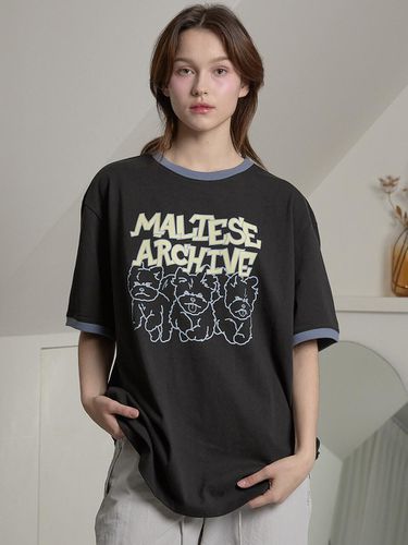 Maltese Archive Line Graphic Ringer T-shirt_Black - WAIKEI - Modalova