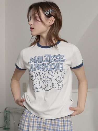 Maltese Archive Line Graphic Ringer T-shirt - WAIKEI - Modalova